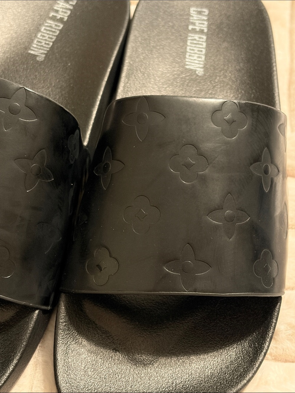 Cape Robbin Black Embossed Slide Sandals - Picture 7 of 7